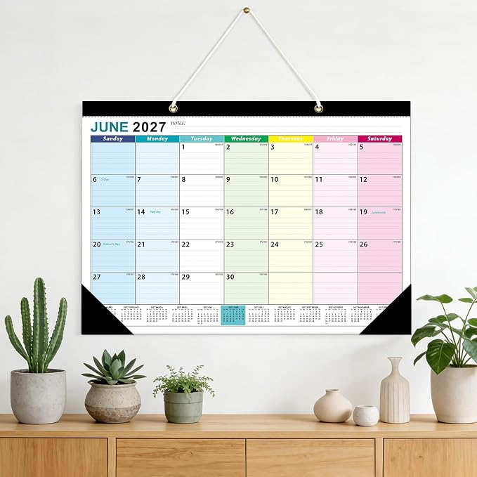 ZTX Desk Calendar 2026-2027 Calendar Desk Calendars 2026-2027-18 Month Planner Big 17"x12" Jul.2026-Dec.2027 Clear Plastic Cover for Home Office School Colorful