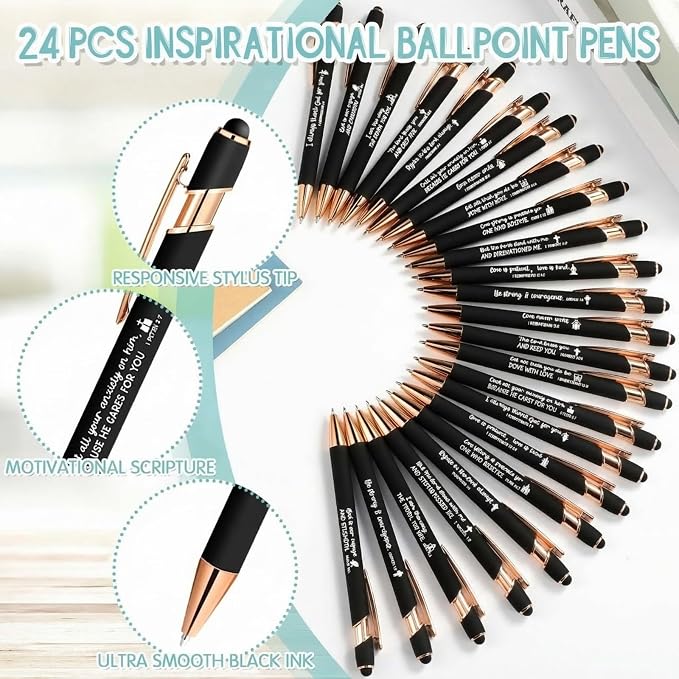 Estune 48 Pcs Christian Gifts for Women Bible Pens Notepads Gift Set Ballpoint Pen Notebook Inspirational Quotes Christian Pen Bible Motivational Gift for Church Coworker (Classic Style)