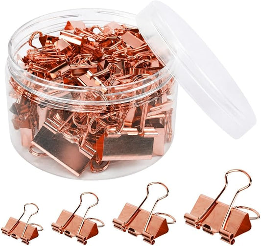 100 Pcs Binder Clips for Office, Paper Clamps, Metal Clamp Bulk for Document Organizing, School Supplies for Teachers Business, Pink Binder Clips Assorted Sizes