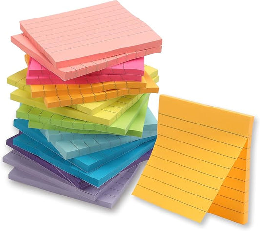 Lined Sticky Notes, Sticky Notes with Lines 18 Pads 9 Colors 3x3 50 Sheets Large Self-Stick Lined Stickies College Ruled Note Pads Teacher Back to School Supplies and Oﬃce Products