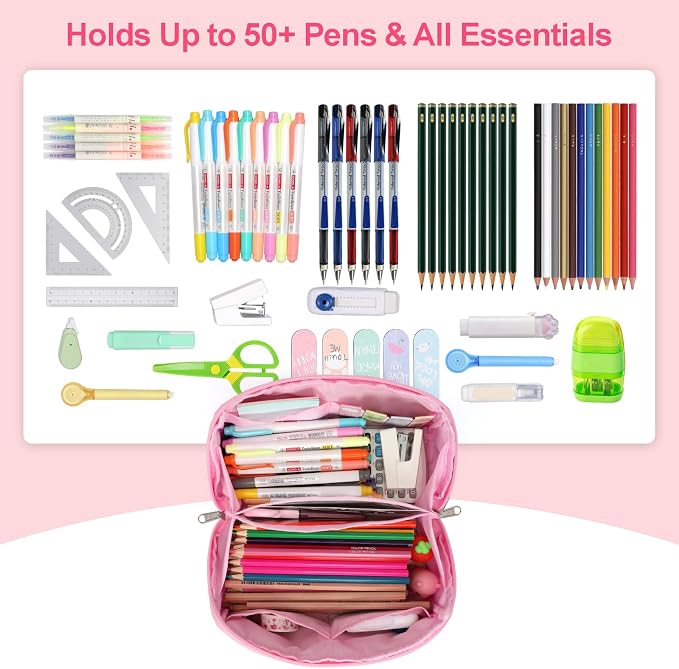Large Pencil Case for Girls, Aesthetic Pencil Pouch for School, Wide Opening Organizer Box with Handle, Fits 50 Pens & Markers (Glitter Pink Unicorn) | Kids Pencil Case & Wide Handle, Water Resistent Organizer Box, Fits 50 Pens & Markers, Daily Use, Gl...