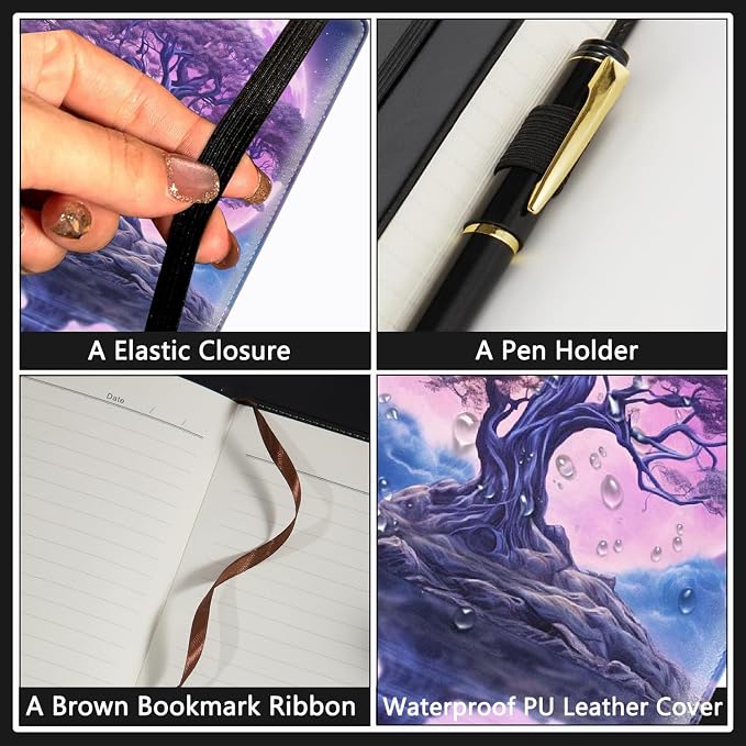 A5 Leather Lined Journal Notebook, 200 Pages Hardcover Executive Notebook for Men Women Office School Note Taking, Thick Writing Paper Daily Journal with Bookmarks/Indexes, Cosmic Tree of Life