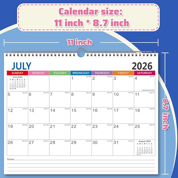 Wall Calendar 2026-2027 (June 2026 - December 2027) - 18 Month Large Hanging Calendar 11 x 8.5 Inches, Monthly Planner with Ruled Blocks, Thick Paper, Holidays, To-Do List & Notes for Home, Office, Classroom