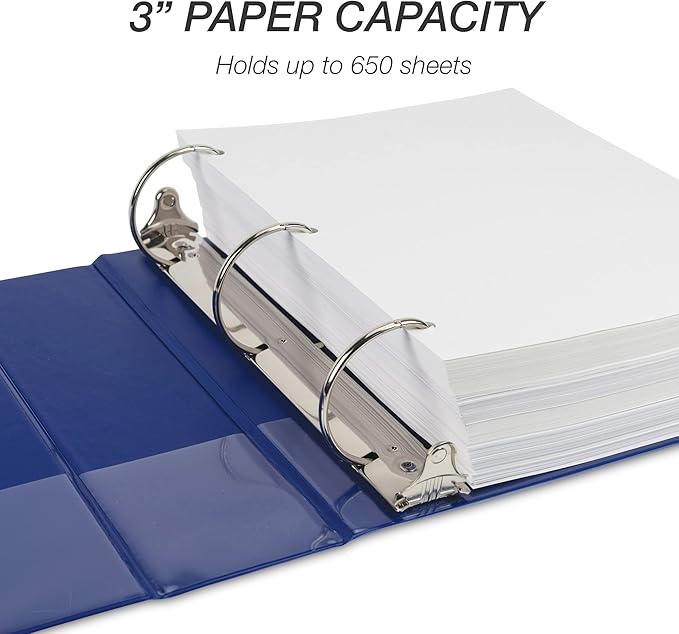 Samsill Durable 3 inch 3 Ring Binder, D Ring Binder, 100% Recycled Chipboard, Blue, 12 Pack