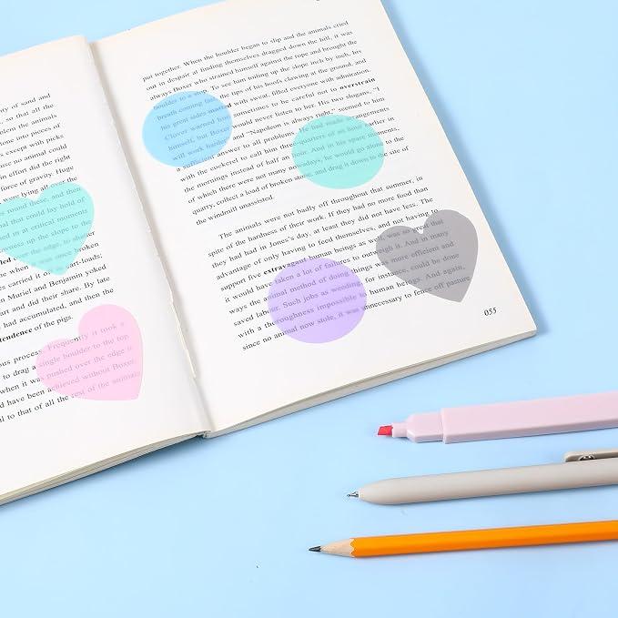 640 Sheets Cute Round Clear Sticky Tabs Transparent Sticky Notes Waterproof Clear Note Pads Bright Color Heart Strong Adhesive Post Book Markers Page Flags Stickers for Office School