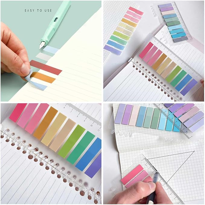 ELII Sticky Tabs 2400pcs - Colored Writable Repositionable Page Markers | Morandi Sticky Note,Strip Index Tabs,Page Tabs,Bible Study,Planning,Safety Material, Smooth Writing,Transparent,Waterproof