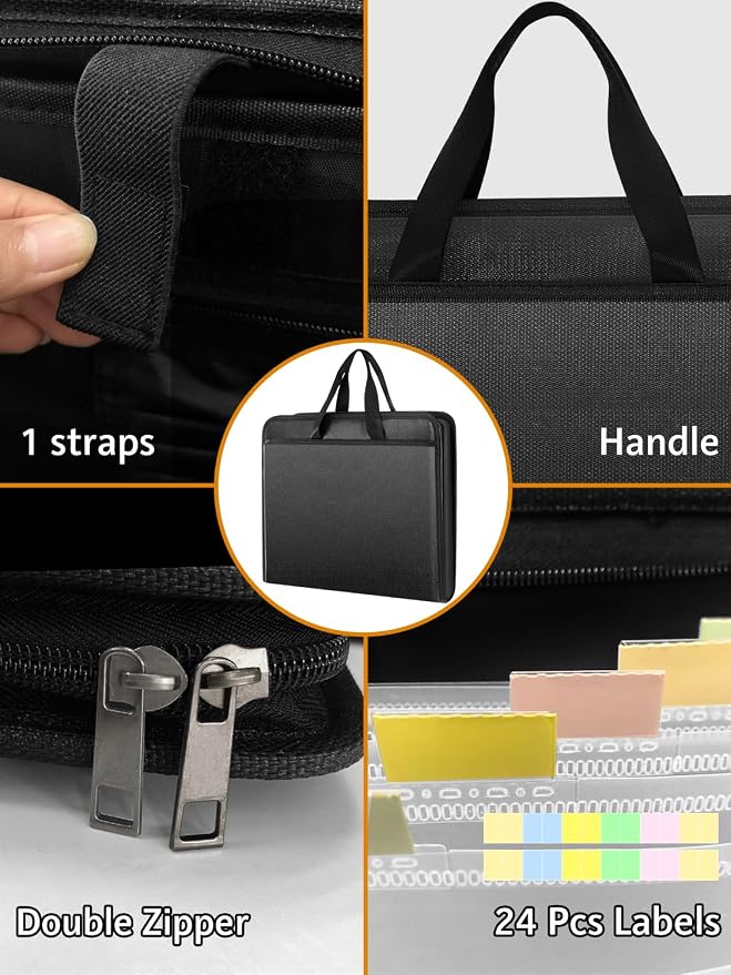 onvvippiv Important Document Organizer Folio Accordion File Organizer | Fireproof Expanding File Folder Storage Box with Zipper Labels 13 Pockets for Business Office Receipt Travel