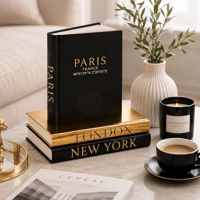 Decorative Books for Home Decor – Decorative Hardcover Display Faux Books for Bookshelf – Black and Gold Foiled Decor Books for Coffee Table – Fashion Designer Books Decor Set of 3 (Black and Gold) | Bookshelf Decor, Faux Hardcover Books, Black & Gold ...