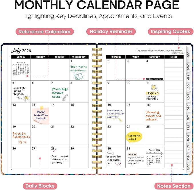 Planner 2026-2027, Academic Year Weekly and Monthly Calender Planner, from Jul 2026 - Jun 2027, Spiral Bound School Planning Book, Perfect for Teacher, Student, Women & Men, A5 (6.3" x 8.5"), Midnight Jungle