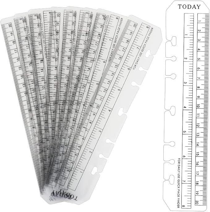 10 Pack Clear Ruler Bookmark Plastic Binder Divider A5 Straight Ruler Page Markers Today Planner Page Finders for A5 6 Ring Notebook Binder Refillable Journal