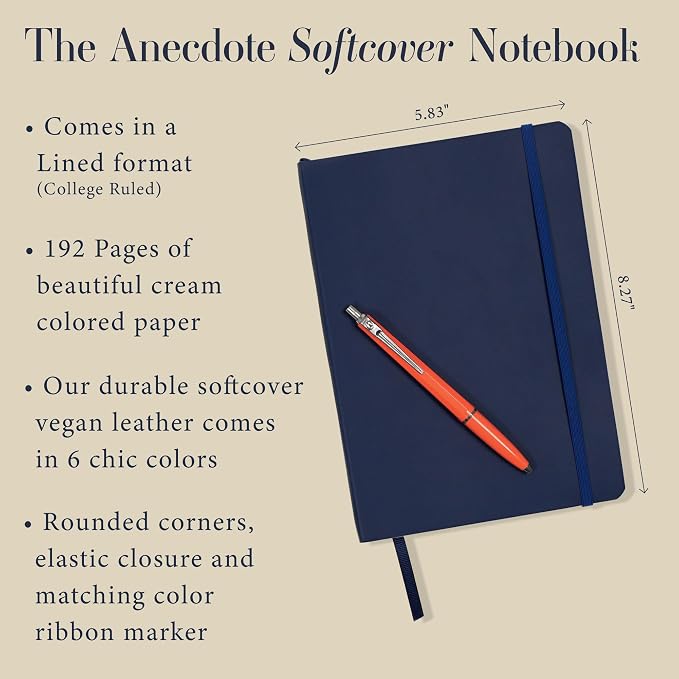 Softcover Ruled Journal with Thick 80 gsm Lined Cream Paper A5 size (8.3 inches x 5.4 inches) - Daily Writing Notebook for Travel, School and Office Use - Diary for Women and Men - Midnight Blue