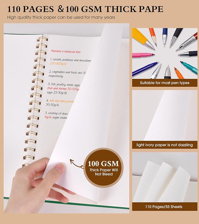 Blank Spiral Notebook Journal 8.5” x 11”, A4 Large Sketch Book for Women Men, 100 GSM Blank Paper Drawing Notebook, Plastic Hardcover Spiral Bound Sketchbook for Sketching Work School Writing, Green