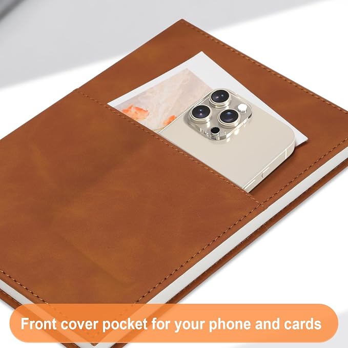 Comix Lined Journal Notebooks, 240 Pages, 5.5 x 8.3 inch, A5 Medium Hardcover Notebooks, Classic College Ruled Notebooks for Writing, Light Brown