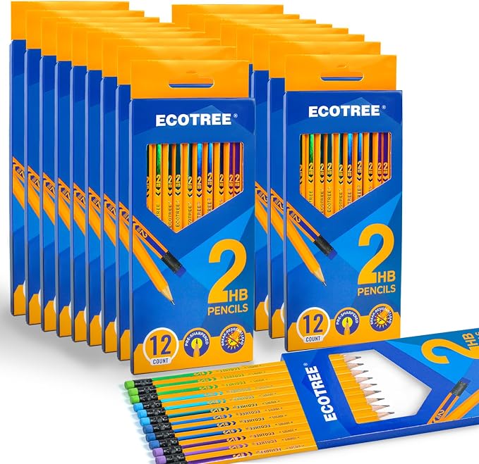 ECOTREE Pre-Sharpened Pencils #2 HB, Wood-Cased Number 2 Pencils with Erasers for Writing, Drawing, Sketching, Yellow Pencil Bulk for School Supplies, 216 Count