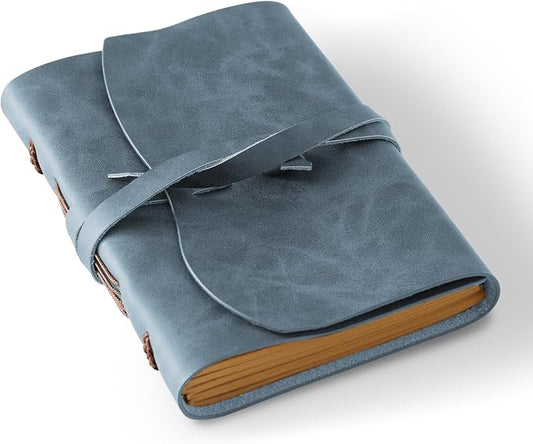 RILIHO Leather Journal Notepad, Small Notebook 4.8x6.5 Inches, Mini Journal, Retro Premium Planner, Lined Diary Vintage Style, Ideal for Women and Men, Artists, Travelers, Navy Blue