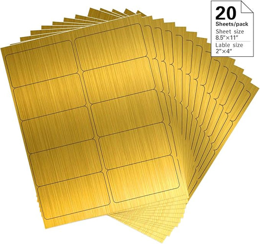 2" x 4" Colored Address Labels, 200 Bright Laser Gold Label Stickers- Laser/Ink Jet Printer Mailing Labels, 8.5"x11" 20 per Sheet