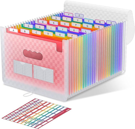 ThinkTex Accordion File Organizer, 26 Pockets Expanding File Folders, Pink | Monthly Bill Receipt Documents Organizer, A-Z Colorful Tabs, Letter/A4 Size for Classroom Office Organization Home Hospital