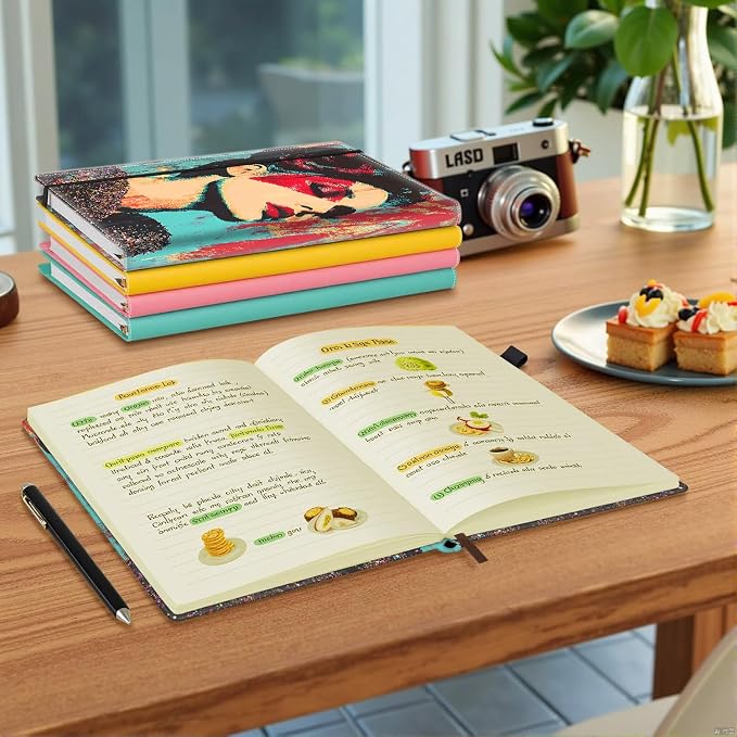 Hardcover Executive Notebooks, A5 PU Leather Lined Journal Notebook, 200 Pages Thick Paper Subject Notebooks for School,Work,Home Writing Business Notebook, Diary Book ，Woman Portrait Doodle