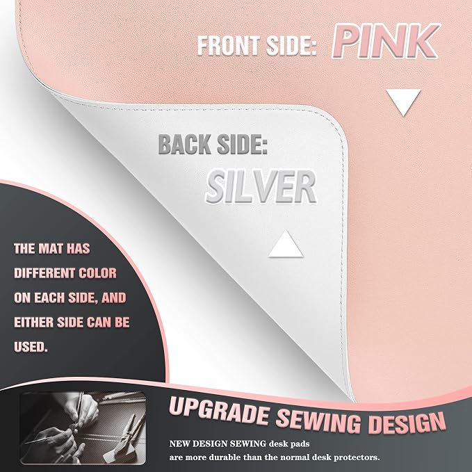 K KNODEL Small Sewing Leather Desk Mat, Desk Pad (Pink, 23.6" x 13.8") | Mouse and Keyboard Pad, PVC Computer and Laptop Mat, Desktop Protector and Cover, Writing Pad and Blotter for Home Office