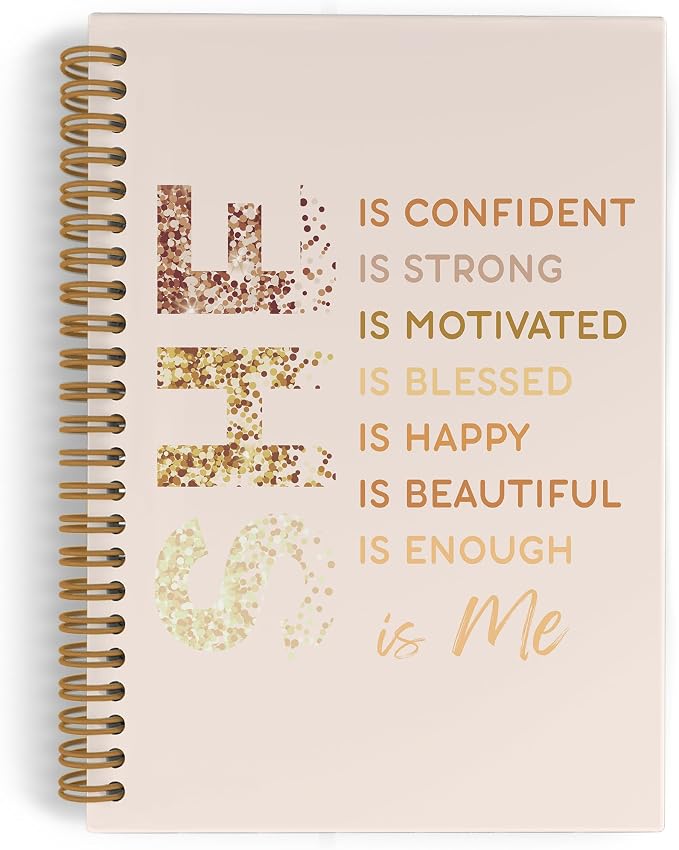 Inspirational She Is Me Spiral Notebook, Beige Gold Self Care Journal Notebook, Self Love Notebooks for School Work, Positive Affirmations Office Supplies Gifts for Women Girls, 5.5x8.3 Inch