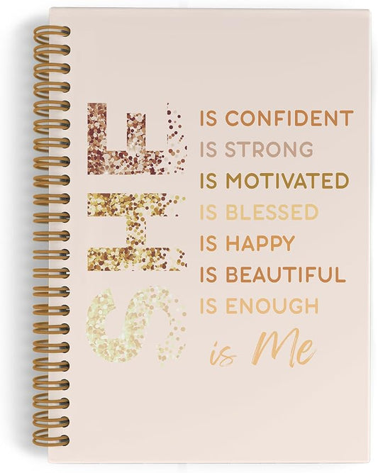 Inspirational She Is Me Spiral Notebook, Beige Gold Self Care Journal Notebook, Self Love Notebooks for School Work, Positive Affirmations Office Supplies Gifts for Women Girls, 5.5x8.3 Inch