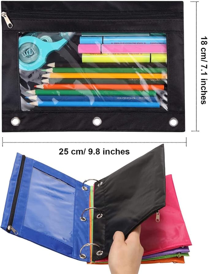 Pencil Pouch 3 Ring, Zipper Pencil Pouches Case Binder Cosmetic Bag Hot Pink 2 Pack
