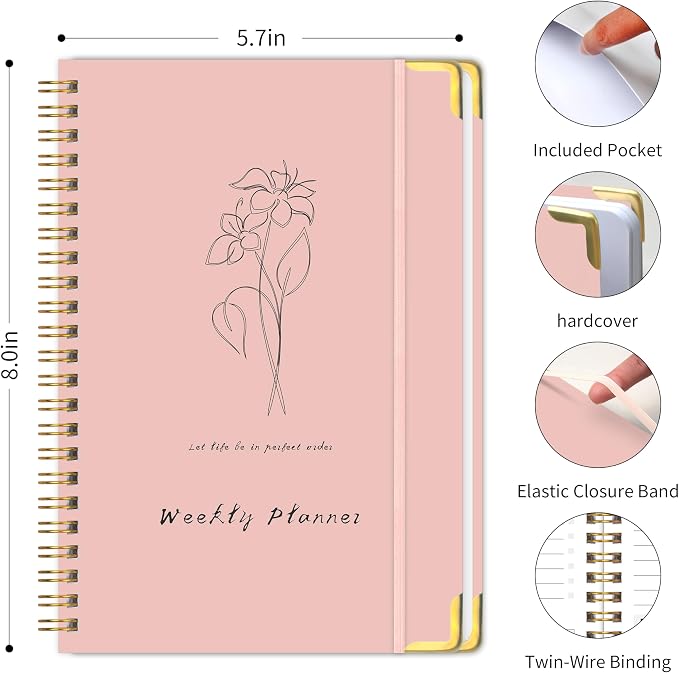 Undated Weekly Planner with To-Do List & Habit Tracker, 6" x 8" | 52-Week, 2-Page Weekly Spreads, No-Bleed Paper, Smooth Writing, Inner Pocket, Metal Corner Protector, Elastic Closure