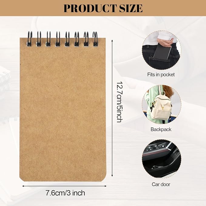 BESARME 10 Pcs Small Notepads 3x5, Kraft Spiral Pocket Notebook Bulk | Mini Lined Notepad, Memo Pads for Men, Students Back to School Gift