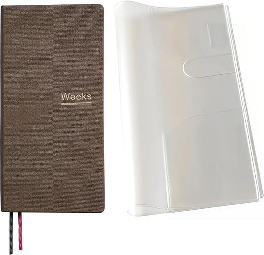 receip Undated Weekly Planner Notebook Pocket Organizer Appointment Book Journal Notebook A6 Week Plan Notepad (Brown with cover)
