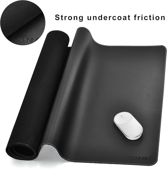CENNBIE Leather Desk Mat Protector, 39.3" x 19.6" Large Mouse Pad(Black) | Premium stitched edges resist wear. Easy to clean. Protects desk from spills, stains ,scratches. Smooth glide. Office & home.