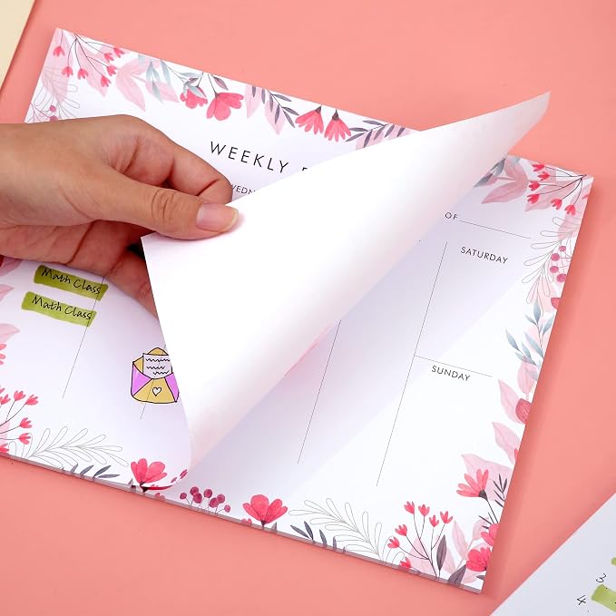 Weekly Planner Notepad Tear Off Set of 2 Weekly Calendar Pad 52 Undated To Do List Notepad Desk Planning Pads Productivity Tracker for Work School Home Goals Notes Schedule Ideas, Floral Pink