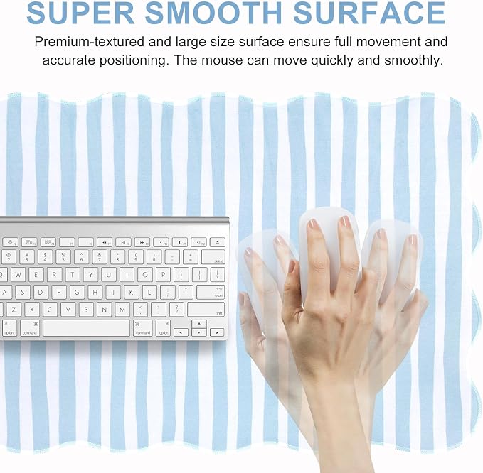 L-SPOUTTO Blue Striped Mouse Pad,Scalloped Desk Mat XXL Large Geometric Gaming Mousepad,35.4x15.7in Non-Slip Rubber Base Keyboard Pad Waterproof Desktop Mat for Laptop Computer Game Home Office