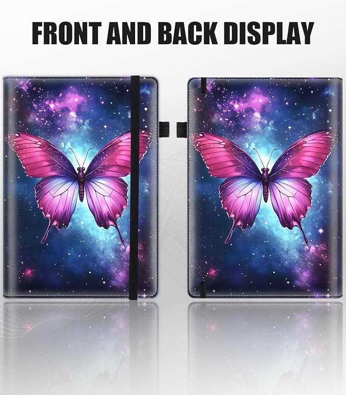 Hardcover Executive Notebooks, A5 PU Leather Lined Journal Notebook, 200 Pages Thick Paper Subject Notebooks for School,Work,Home Writing Business Notebook, Diary Book ，Starry Sky Butterfly