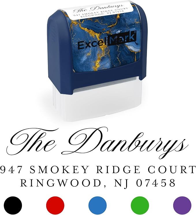 ExcelMark Custom Return Address Stamp (Navy, Heritage Classic) | Custom Return Address Stamp with Elegant Designs, Vibrant Colors & Patterns – Perfect for Mail, Invitations & Gifts