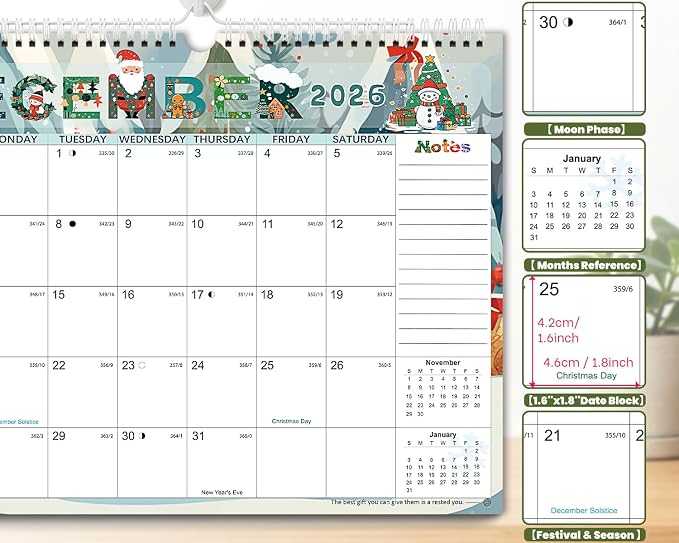 AECCN Calendar 2026-2027 18 Months, 3 Pack-Colorful | 14.4" x 11.4" | 110GSM Thick Paper | No-Bleed | Stickers Attached | Home, School & Office Use