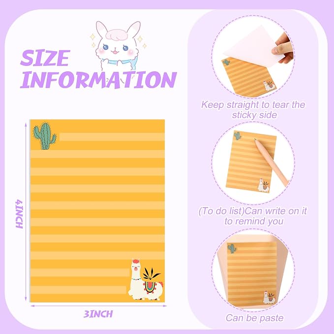 Chiisong 12 Pieces Llama Sticky Notes Cute Animal Alpaca Self Stick Notepads Gift for Mexican Camel Theme Party, 3x4 Inch No Drama to Do List Cactus Notepads Llama Gifts for Home and Office