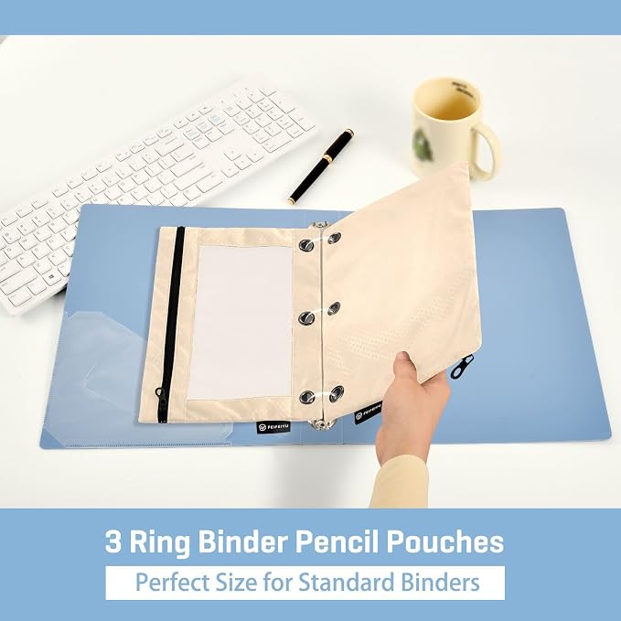 Gredecor Binder Pencil Pouch 3 Ring Bisque Zipper Pencil Pouches Case 2 Pack Clear Binder Organizer for School Office