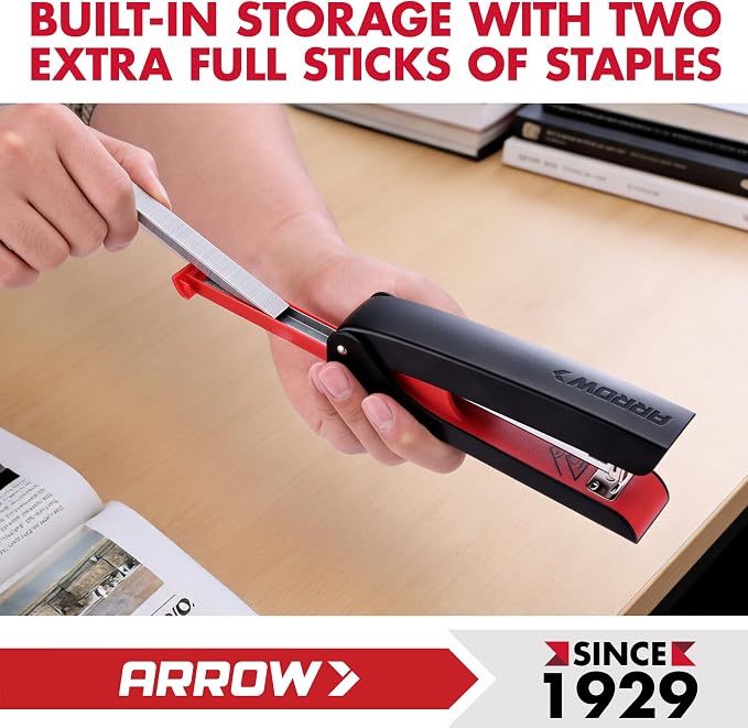 Arrow Full-Strip Stapler with Staples, 25 Sheets Capacity, Stapler with 2520 Count 26/6 Staples, Built-in Storage, Open for Tacking, Non-Slip, for Daily Office Use, School and Home Organization