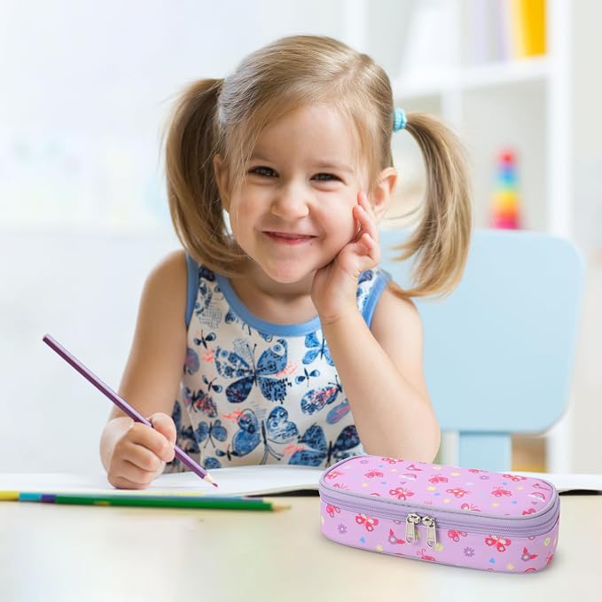 Bagseri Pencil Case for Kids - Special Cute Pencil Pouch for Girls Large Capacity Pencil Bag Aesthetic Kids Pencil Box for School (Purple Butterfly)