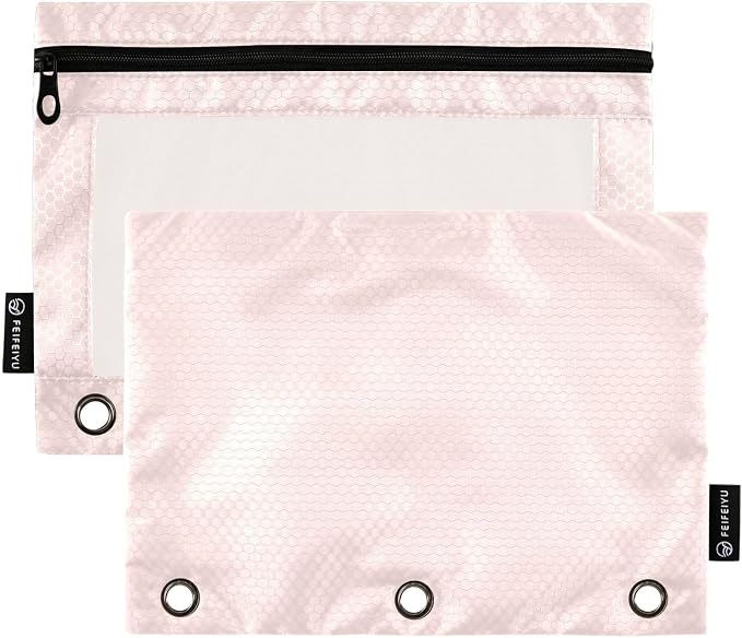 Gredecor Binder Pencil Pouch 3 Ring Misty Rose Zipper Pencil Pouches Case 2 Pack Clear Binder Organizer for School Office