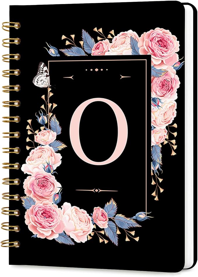 Lined Spiral Journal for Women, A5 Notebook for Work, 160 Pages, Letter O | College Ruled Spiral Notebook, Hardcover with Elegant Design for Note-Taking, 5.5 * 8.25 inch