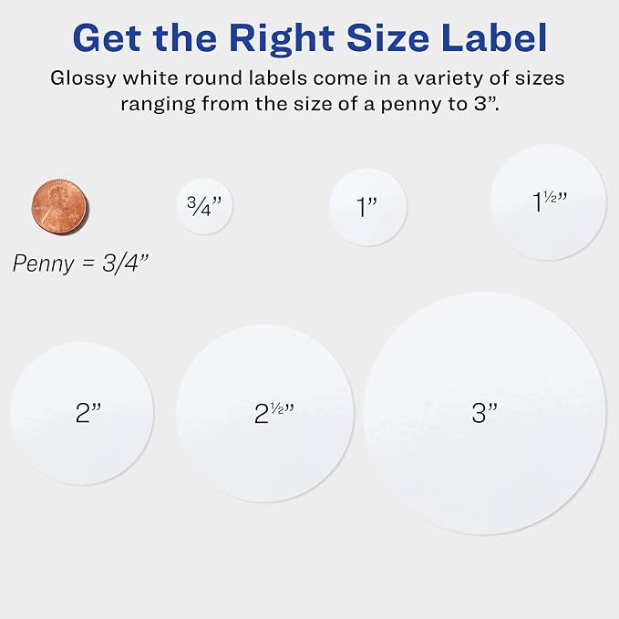 Avery Printable Round Labels with Sure Feed, 2.5" Diameter, Glossy White, 450 Customizable Labels (22830)