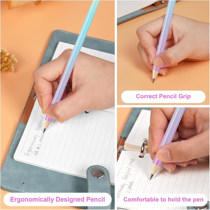 Ainiv Gradient Pencils #2 HB, 12-Piece Macaron Graphite Pencils with Eraser, Perfect for Kids, Adults, School, Office, Wedding Favors