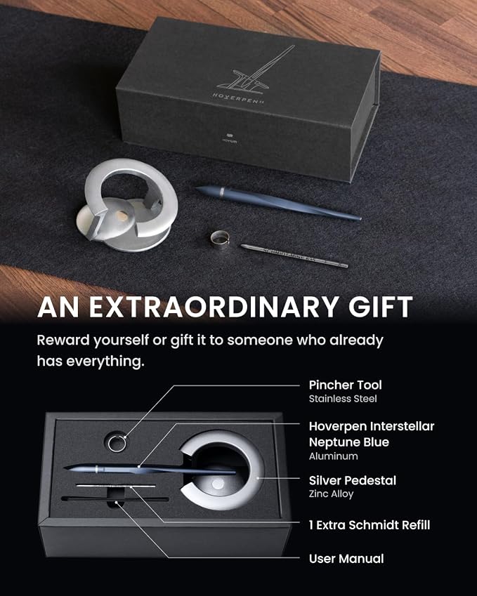 novium Hoverpen Interstellar - Futuristic Luxury Pen Made With Aerospace Alloys, Unique Aesthetic, Free Spinning Executive Pen, Gifts for Men & Women (Neptune Blue)