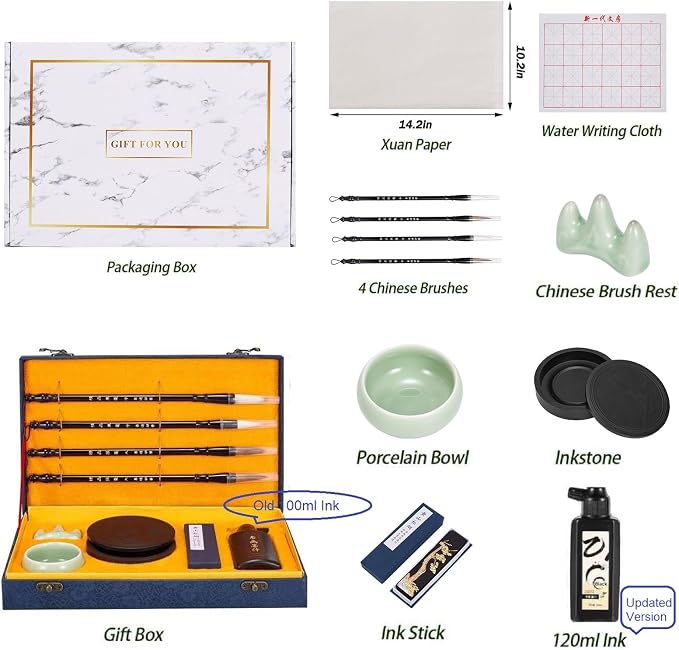 Chinese Calligraphy Brushes Set,Professional Sumi Water Writing, Japanese Painting Set for Beginners
