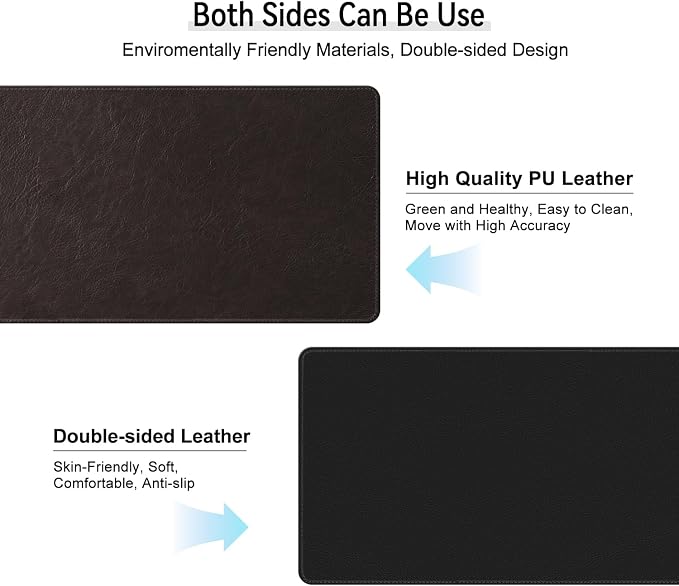 Imitation Crazy Horse Leather Desk Mat - Waterproof Desk Pad - Ideal for Large Mouse Pad and Desk Mats on Top of Desks (deep Coffe+Black, 33"*13")
