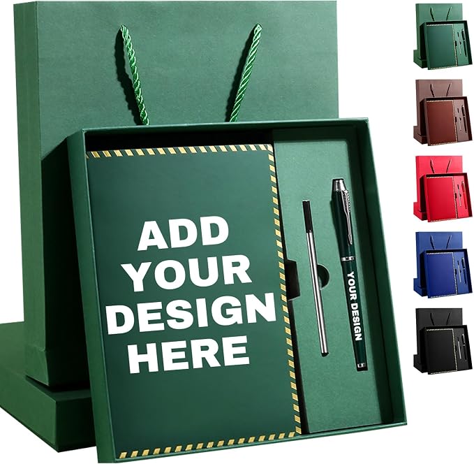 Personalized Journal Notebook Set with Pen & Gift Box, Custom Name/Logo Notebook Black A5 College Ruled Lined 8.26''x5.9'' Personalized notebook Gifts for Men and Women,200 Pages,Dark Green