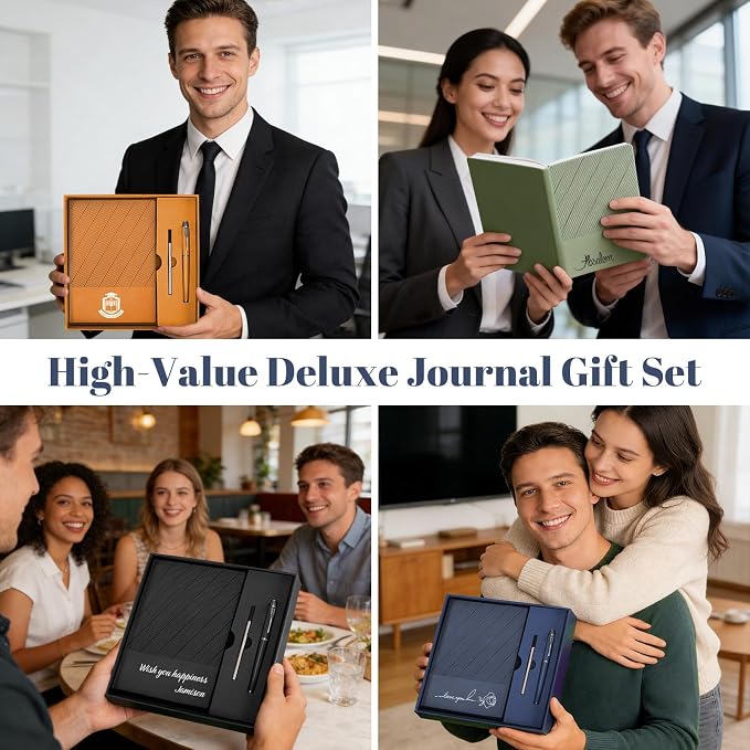 ENOMY Personalized Notebook Set with Pen & Gift Box A5 Leather Custom Notebook 200 Pages Lined Journal for Work,Business,College,Travel,Birthday,Valentine's Day Gift, Orange