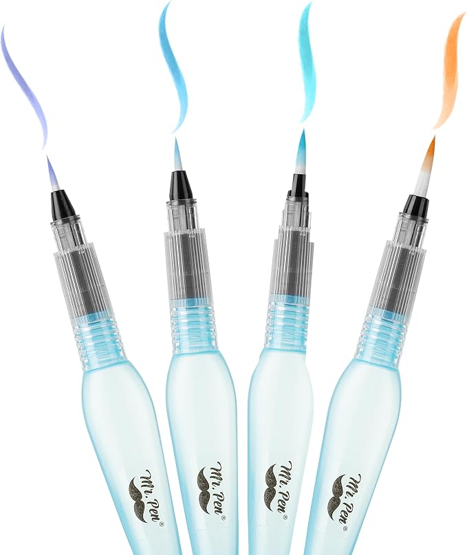 Mr. Pen- Watercolor Brush Pens, 4 pcs, 4 x Point Tips, Blue Set, Large | Nylon Bristles, Refillable Watercolor Pens for Acrylic, Gouache, Crayons, Ideal for Artists, Drawing, Sketching