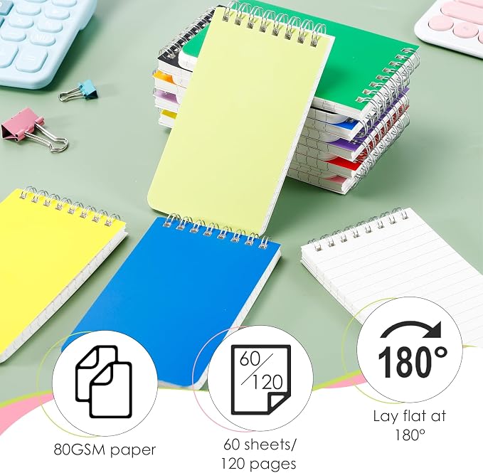 30 Pack Small Spiral Notebooks, 3 x 5 Inch Memo Pads | Mini Top Spiral Memo Pads, Lined Memo Pads, Pocket Notebook for Home, School, Office, 60 Sheets, 120 Pages